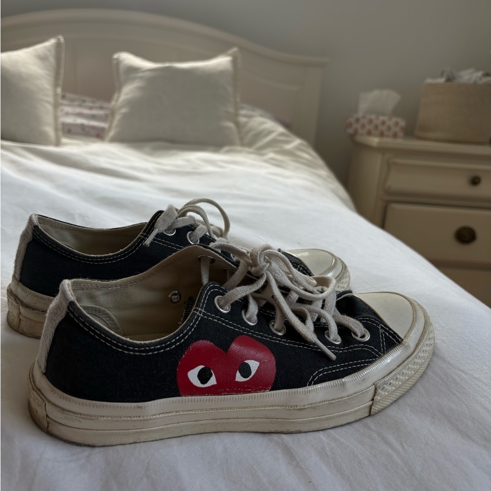 Comme des Garcons PLAY Black and White Sneakers with Red Heart